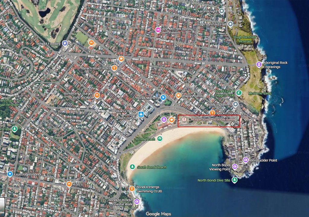 Local do ataque terrorista em Bondi durante festival Chanukah